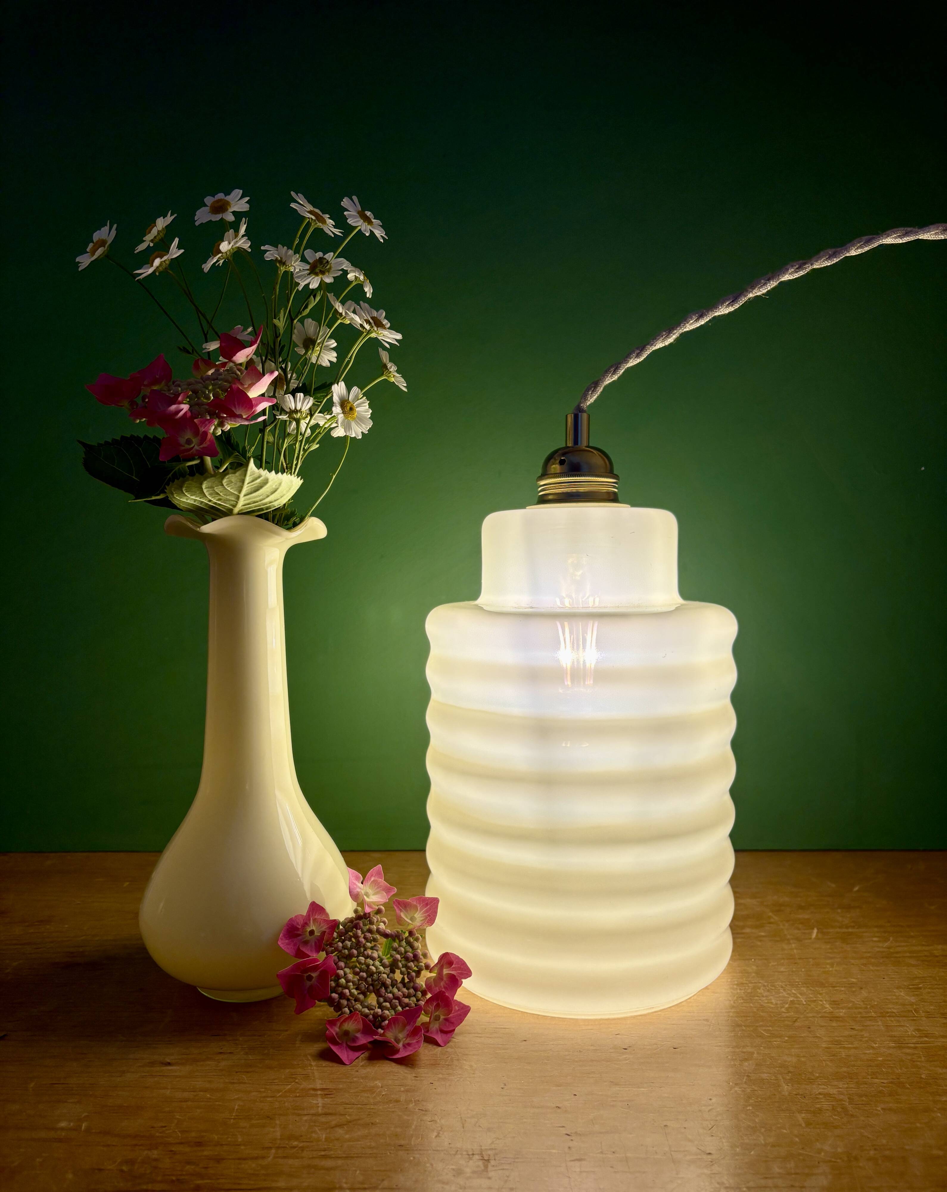 vintage pale yellow opaline suspension globe