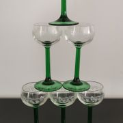 6 Vintage Alsace wine glasses with green feet decorations Bunches of Grapes and Vines