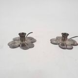 Two silver clover candleholders by Carl Frederik Christiansen, Denmark