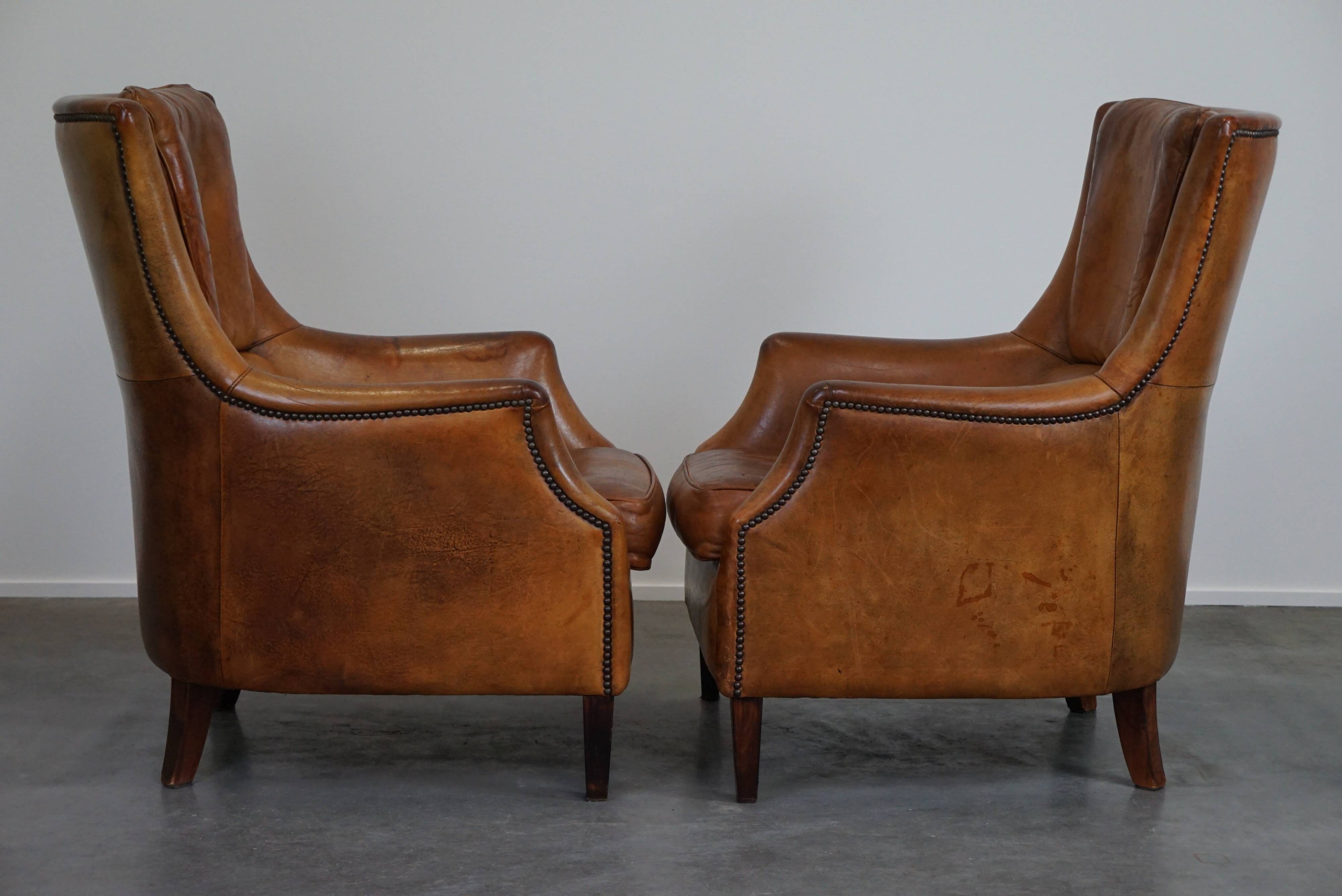 Set of two super rugged and very comfortable sheep leather armchairs