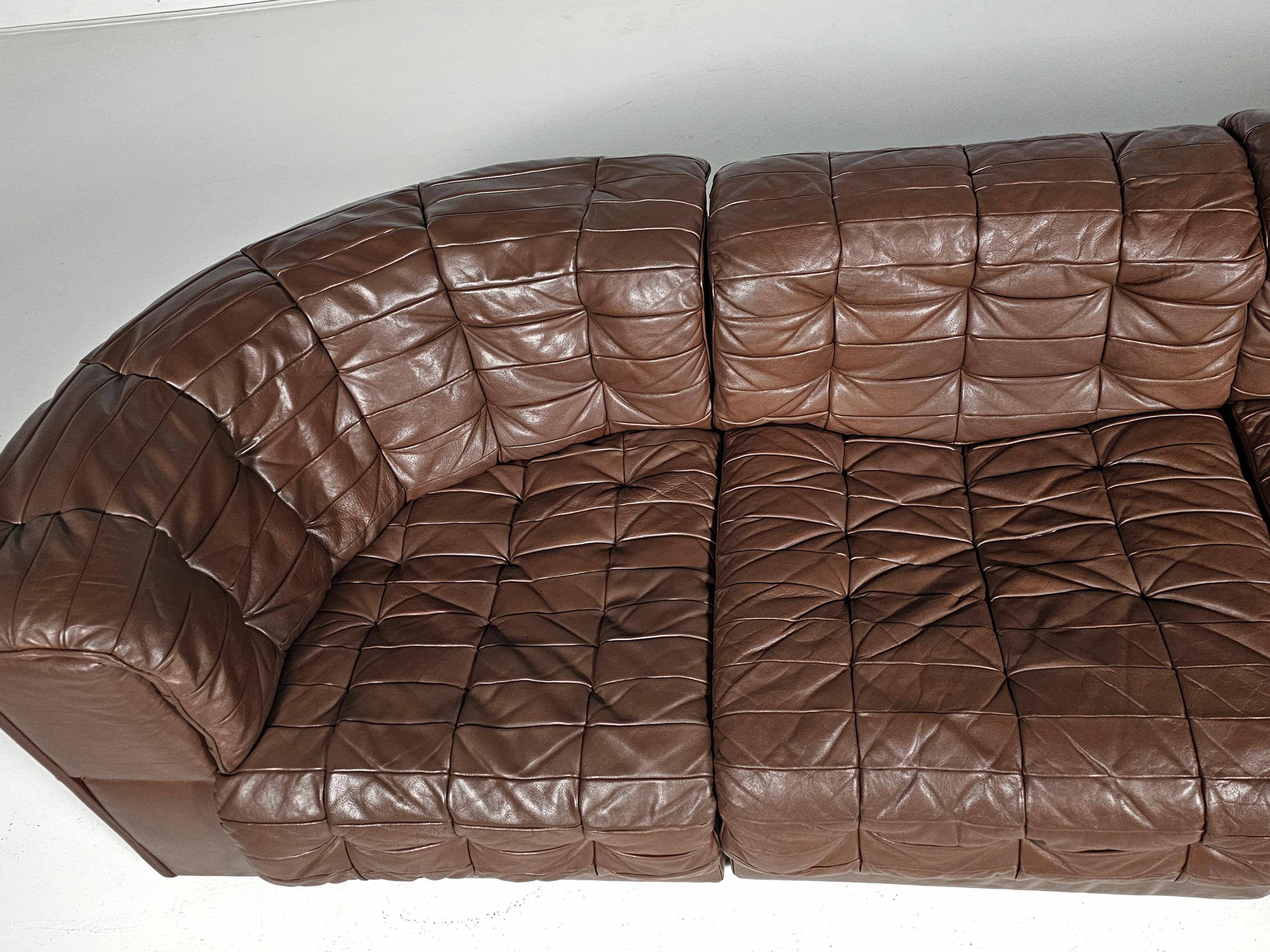 De Sede DS-11 modular sofa in original brown leather, 1970s.