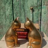Gold-plated brass bookend cat