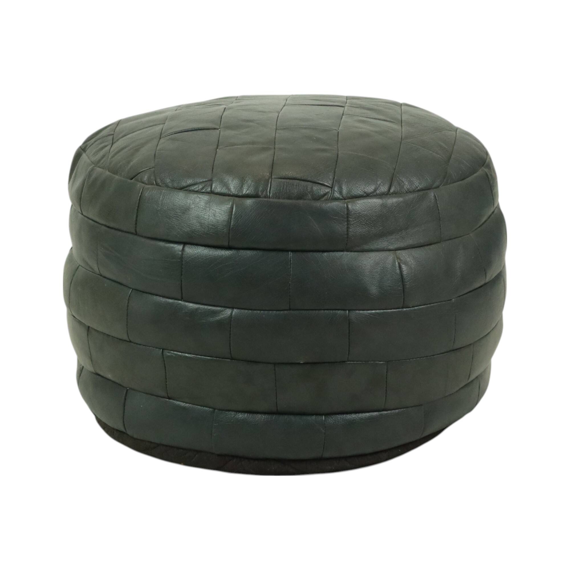 Vintage Round Pouf Patchwork Patchwork Faux Leather 49cm