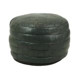 Vintage Round Pouf Patchwork Patchwork Faux Leather 49cm