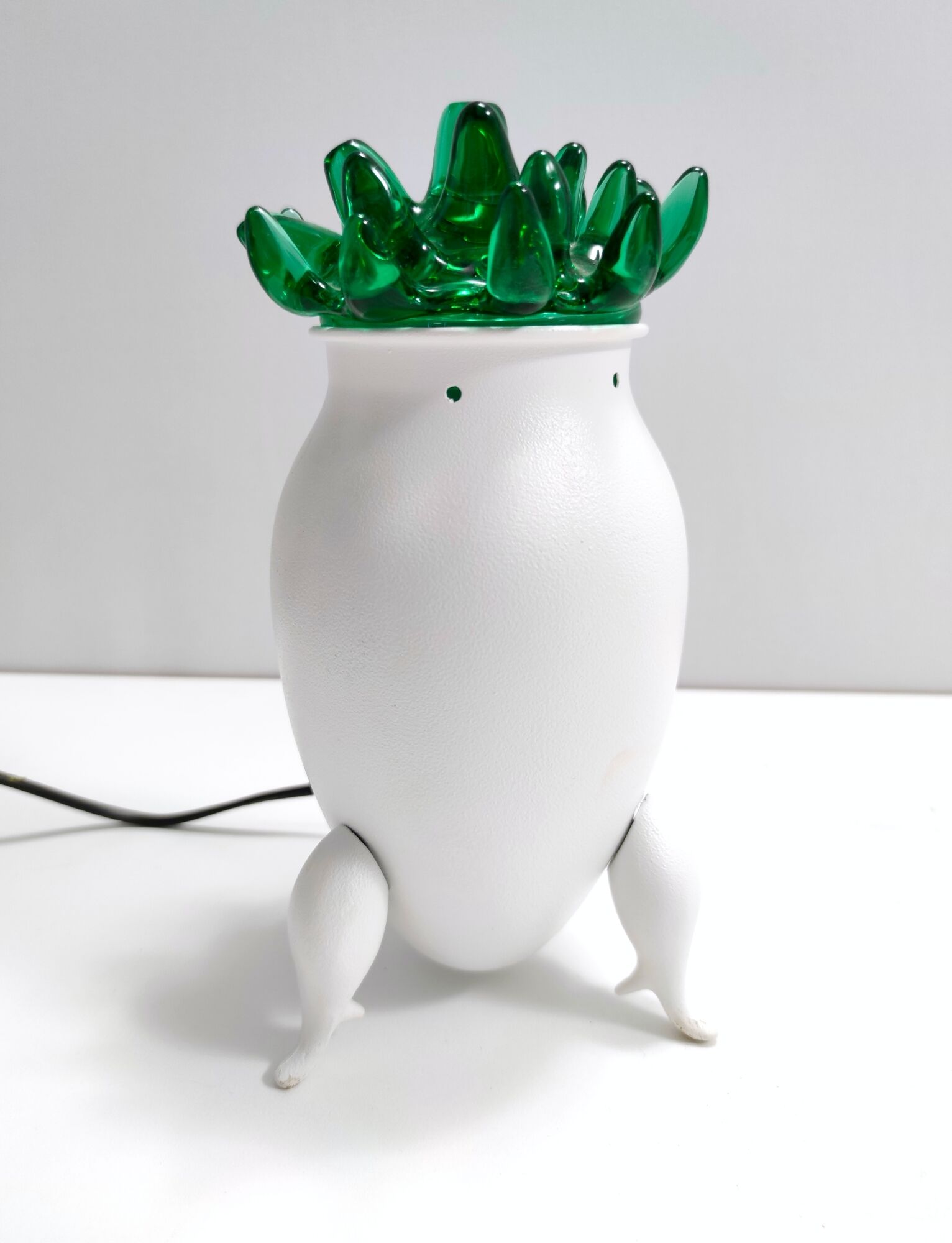 Postmodern Green Murano Glass and White Aluminum Table Lamp, Italy