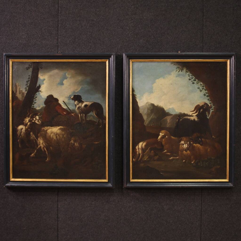 Peinture de paysage bucolique raffinée du XVIIe siècle