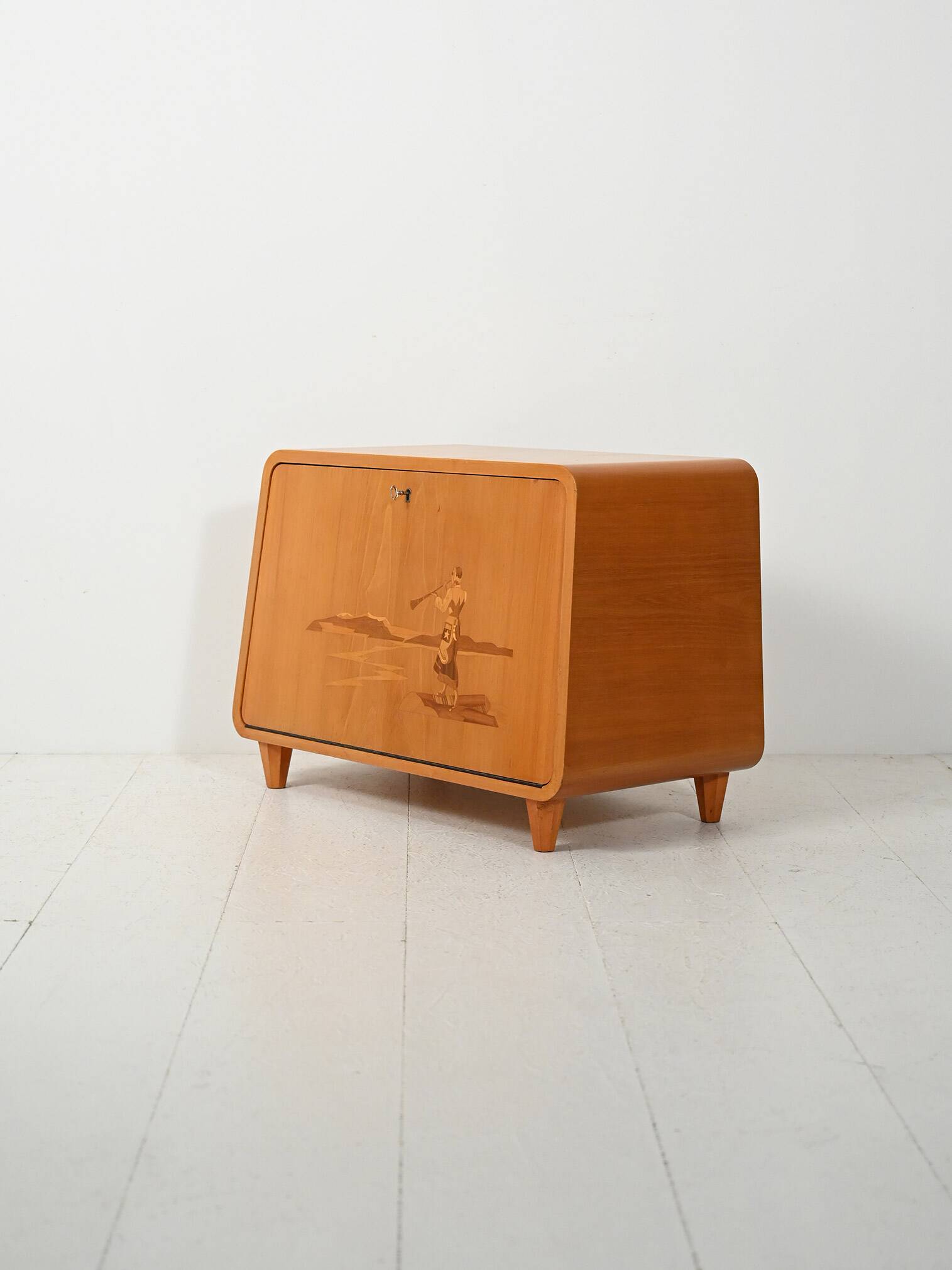 Scandinavian 1940s elm cabinet with inlay