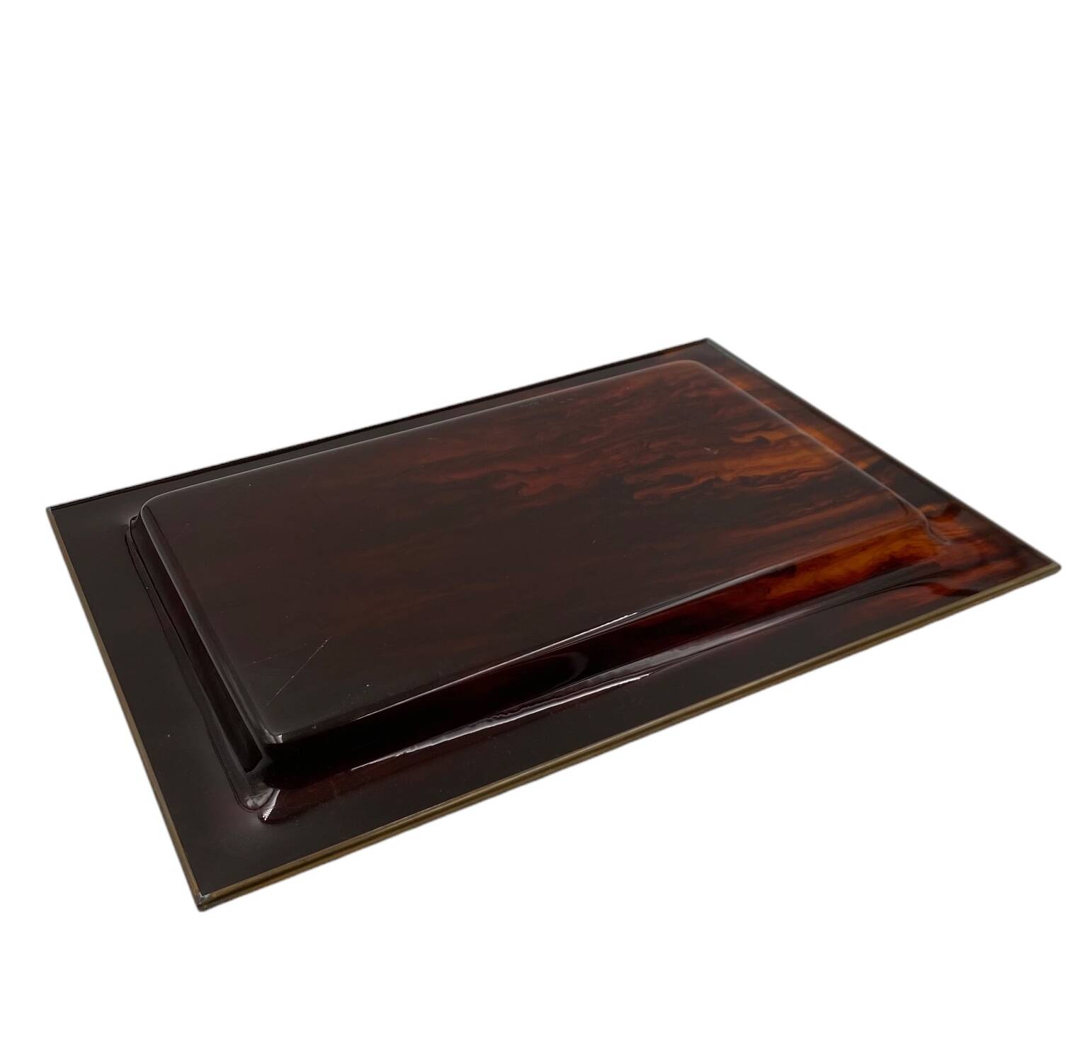 Plateau Hollywood Regency en laiton et en écaille de tortue, Italie, années 1970