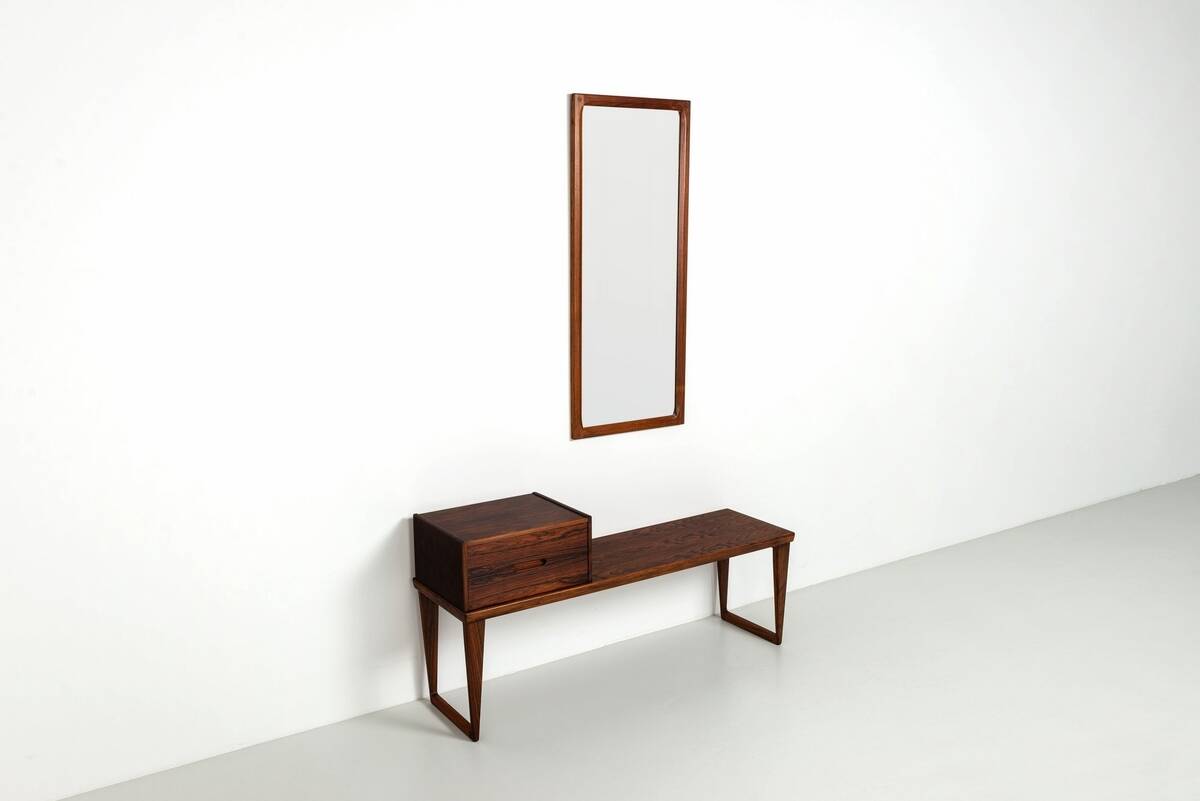 Kai Kristiansen bench and mirror rosewood Aksel Kjersgaard Denmark 1960