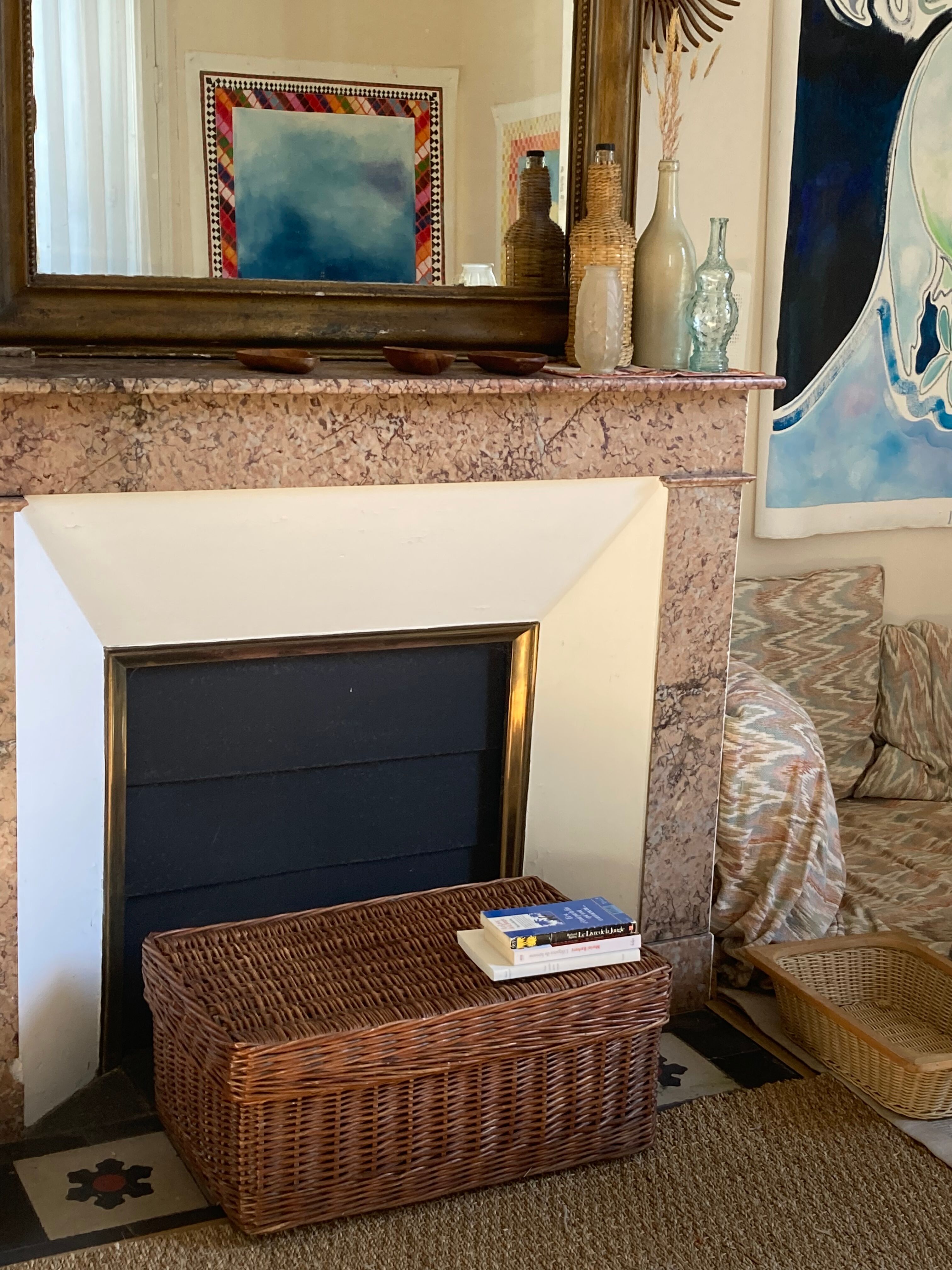 Malle en osier ancienne tressée vintage