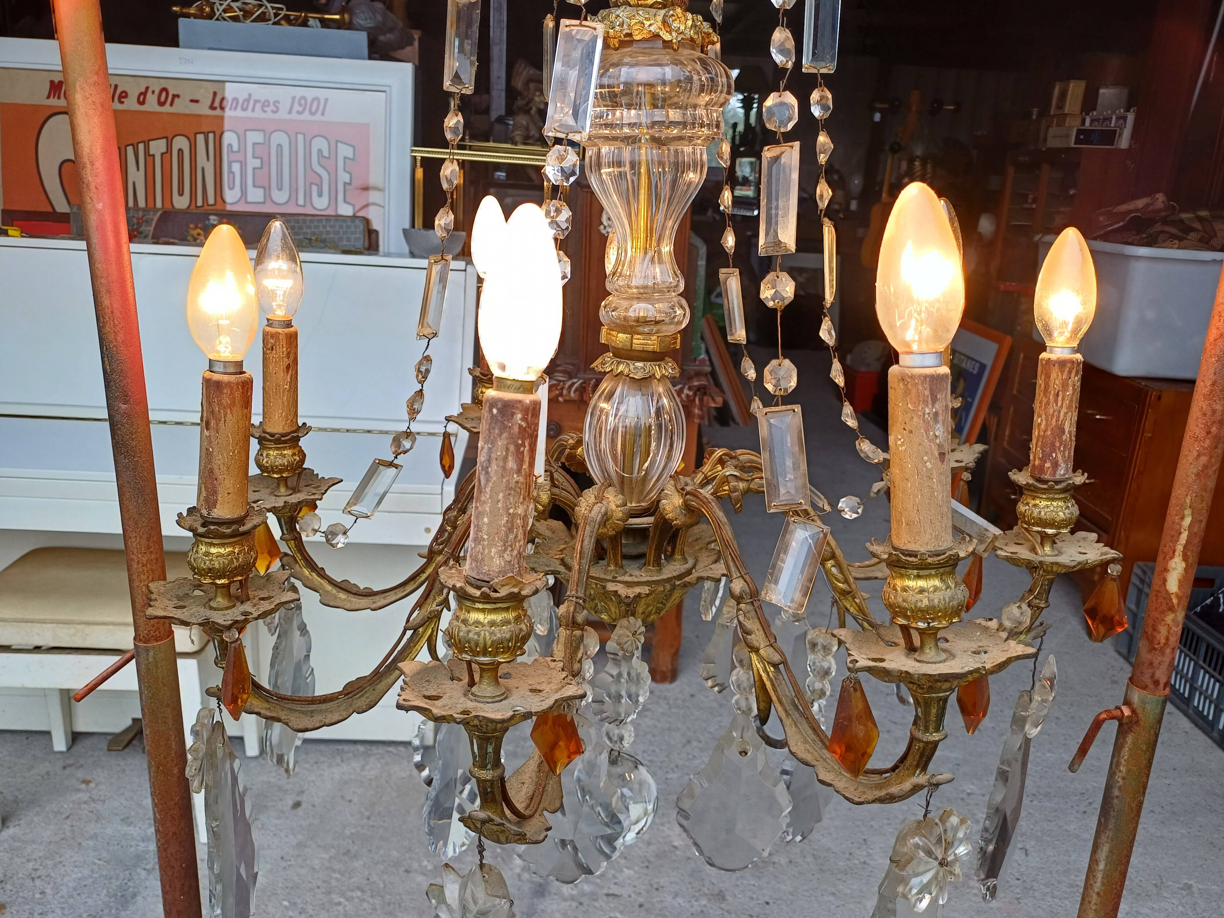 19th Bronze and Crystal Chandelier