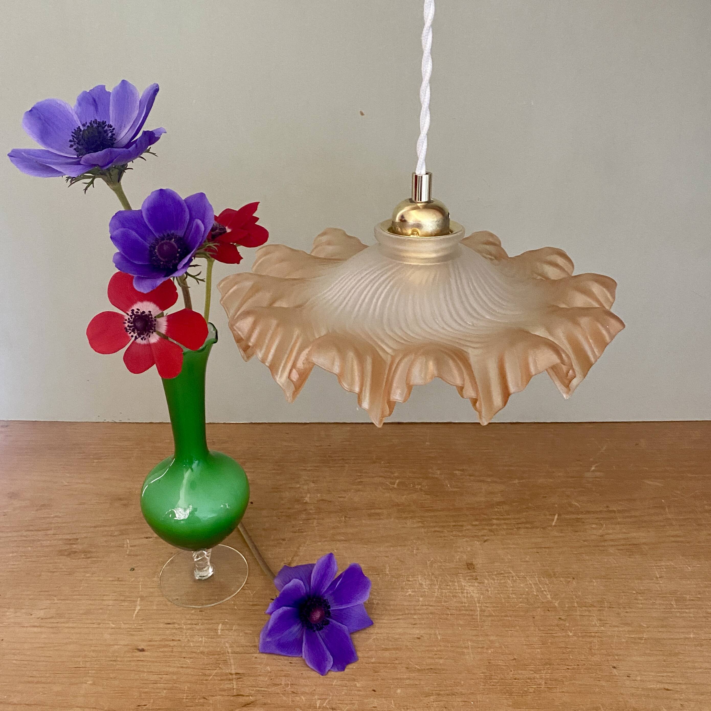 Suspension abat-jour vintage en verre dépoli