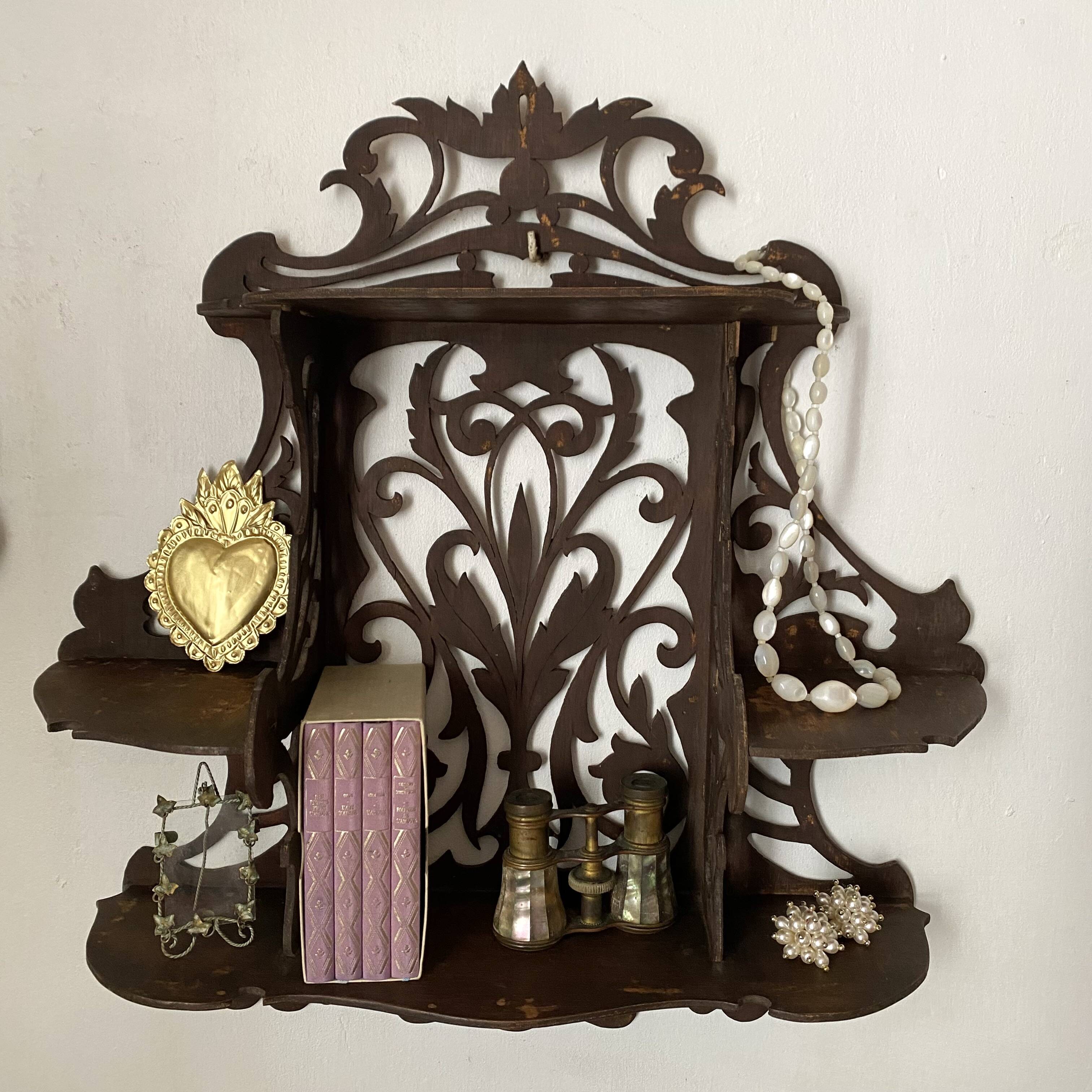 antique Napoleon III wall shelf in openwork wood