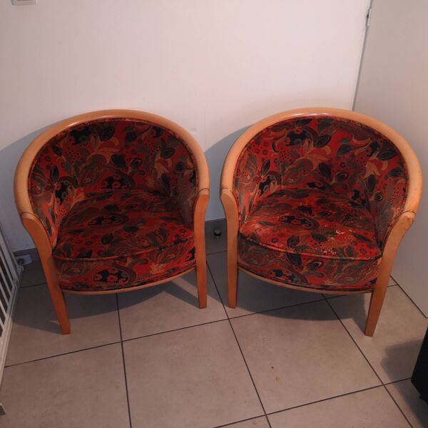 Paire de fauteuils gondole Neo-Art Déco en bois massif vintage 1980