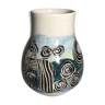 Vase ancien céramique beige dessin zébré Merose 98 signé vintage