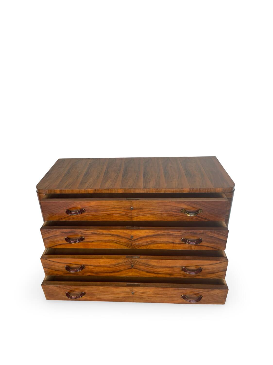 Commode italienne Art déco en ronce de noyer, années 1930