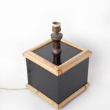Tommaso Barbi style lamp, table lamp, living room lamp, black lacquered and bamboo square foot lamp