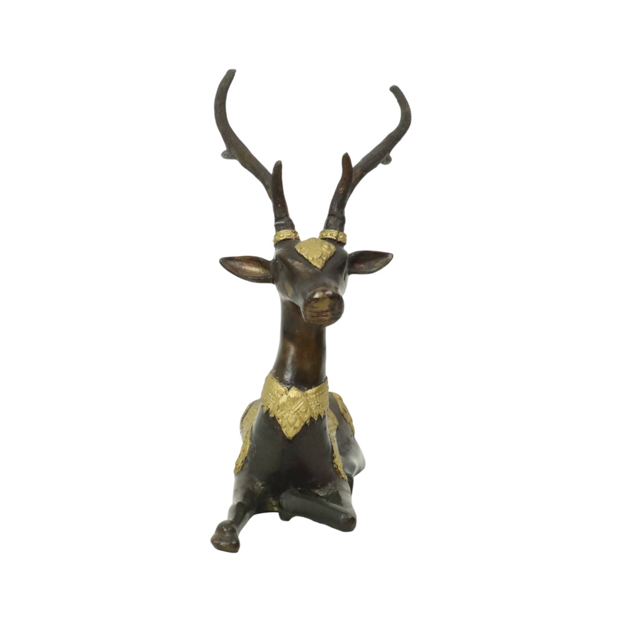 Vintage Bronze Sculpture Reclining Deer Sarreid Ltd 32cm