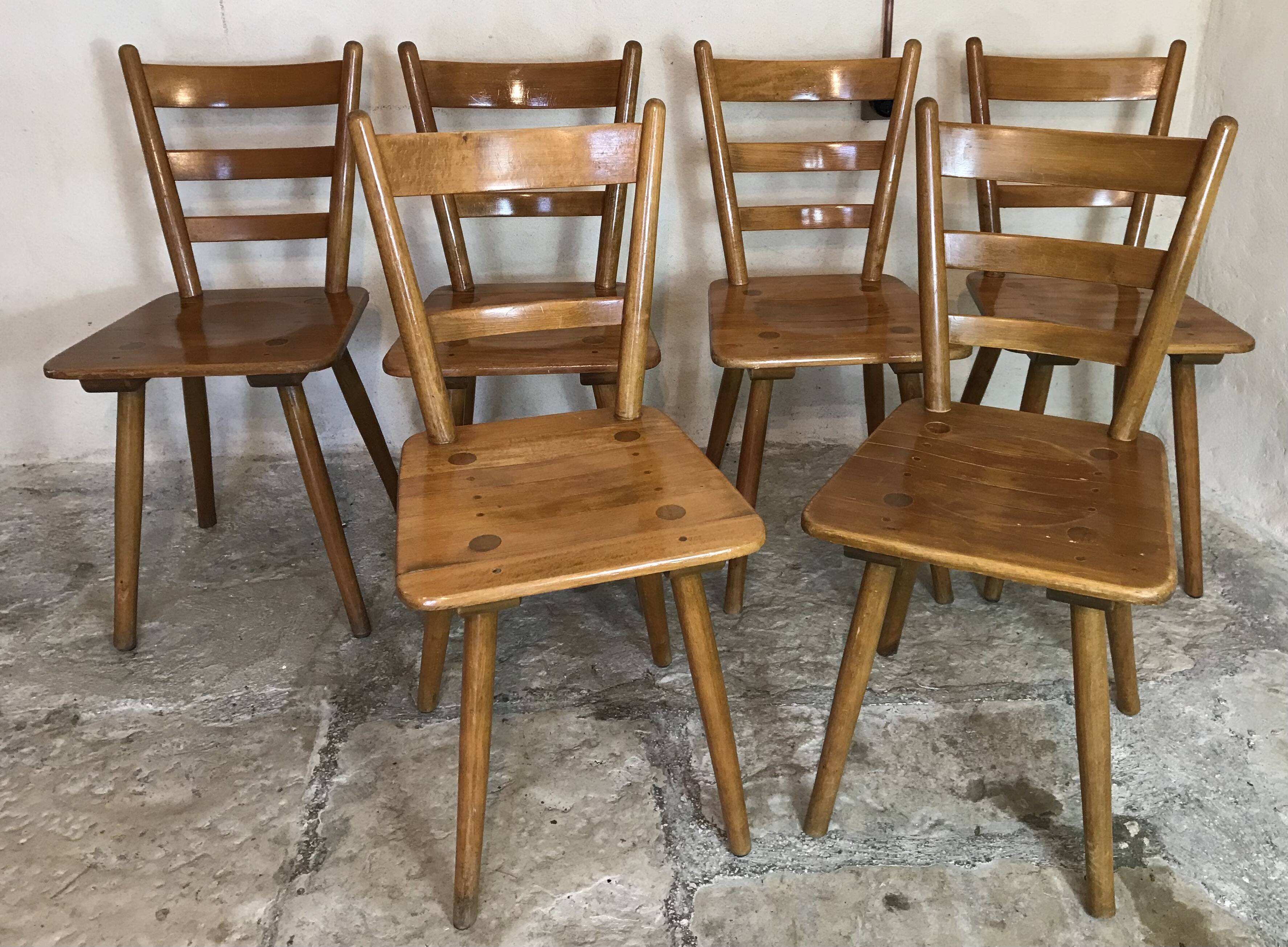 Set of 6 solid beech chairs by Adolf Schneck