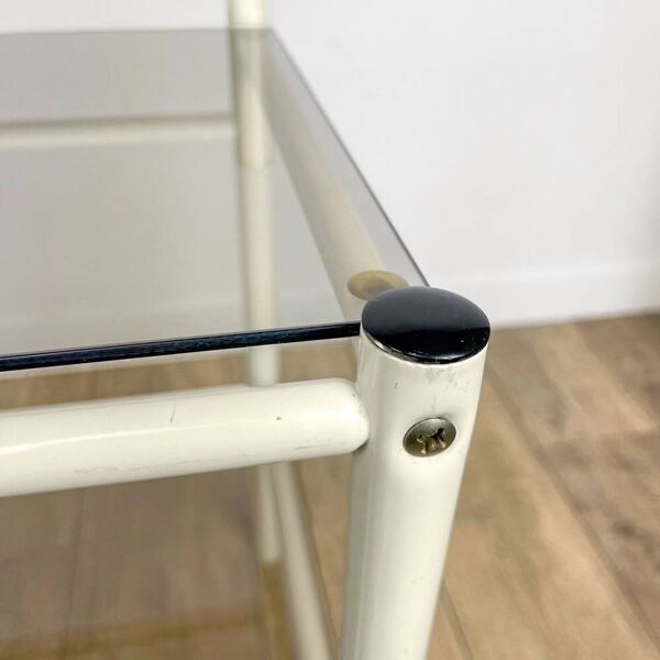 Paire de chevets métal et double plateau verre fumé années 80