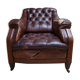 Fauteuil de bibliothèque en cuir usé avec boutons, années 1840