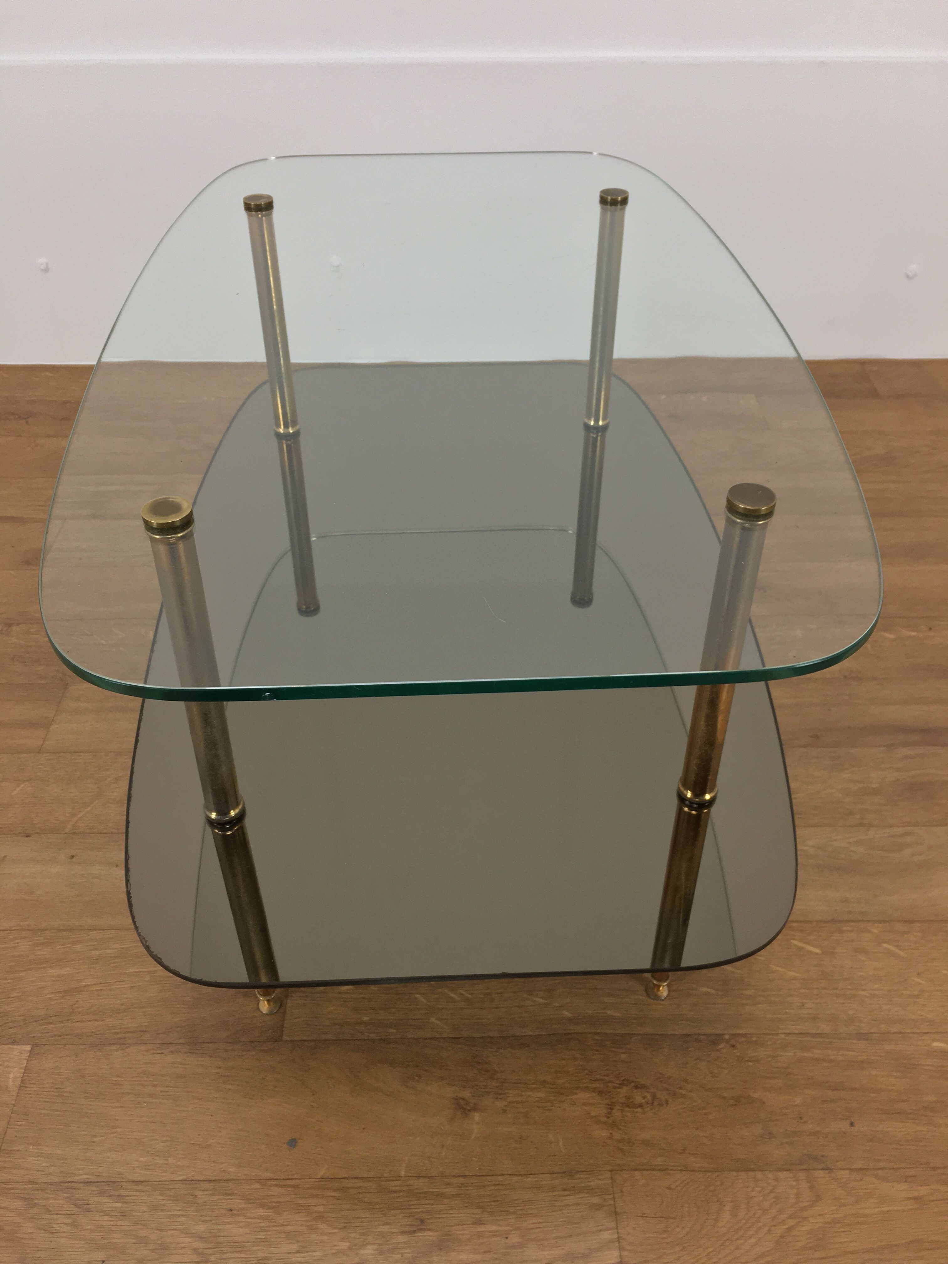 Double tray coffee table glass and gold metal 50s