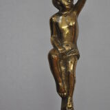 Ancient alabaster lamp and bronze cherub decoration