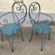 1 Table and 2 wrought iron garden chairs 1950 vintage