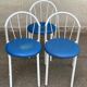 Vintage bistro garden chair in white tubular steel and blue leather from the 1980s.
