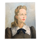 Old woman portrait oil on canvas dated 1942 signed