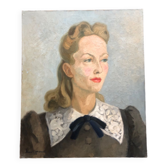 Old woman portrait oil on canvas dated 1942 signed