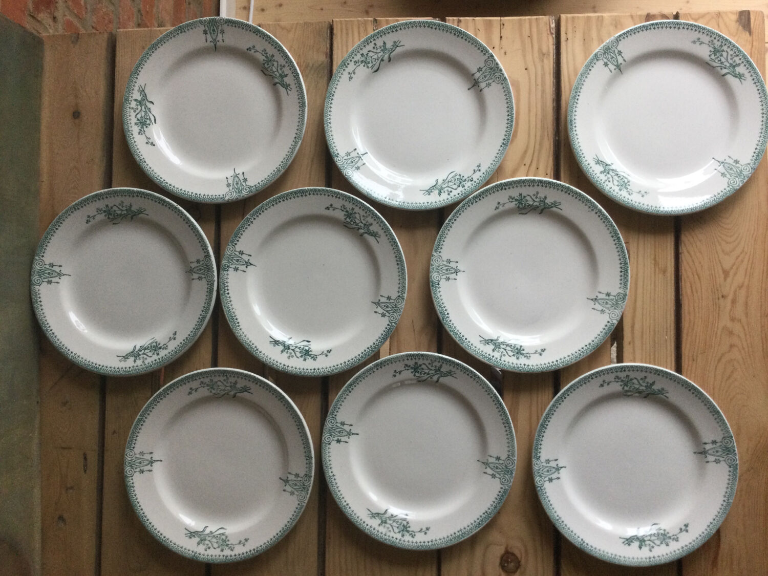 9 dessert plates Saint Amand 4003 art nouveau décor blue-green