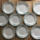 9 dessert plates Saint Amand 4003 art nouveau décor blue-green