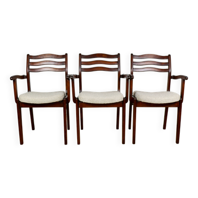 3 chaises de bureau vintage en tissu bouclé beige