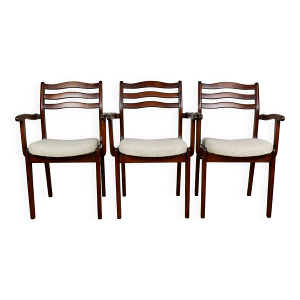 3 chaises de bureau vintage en tissu bouclé beige