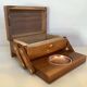 Old wooden cigarette box and ashtray