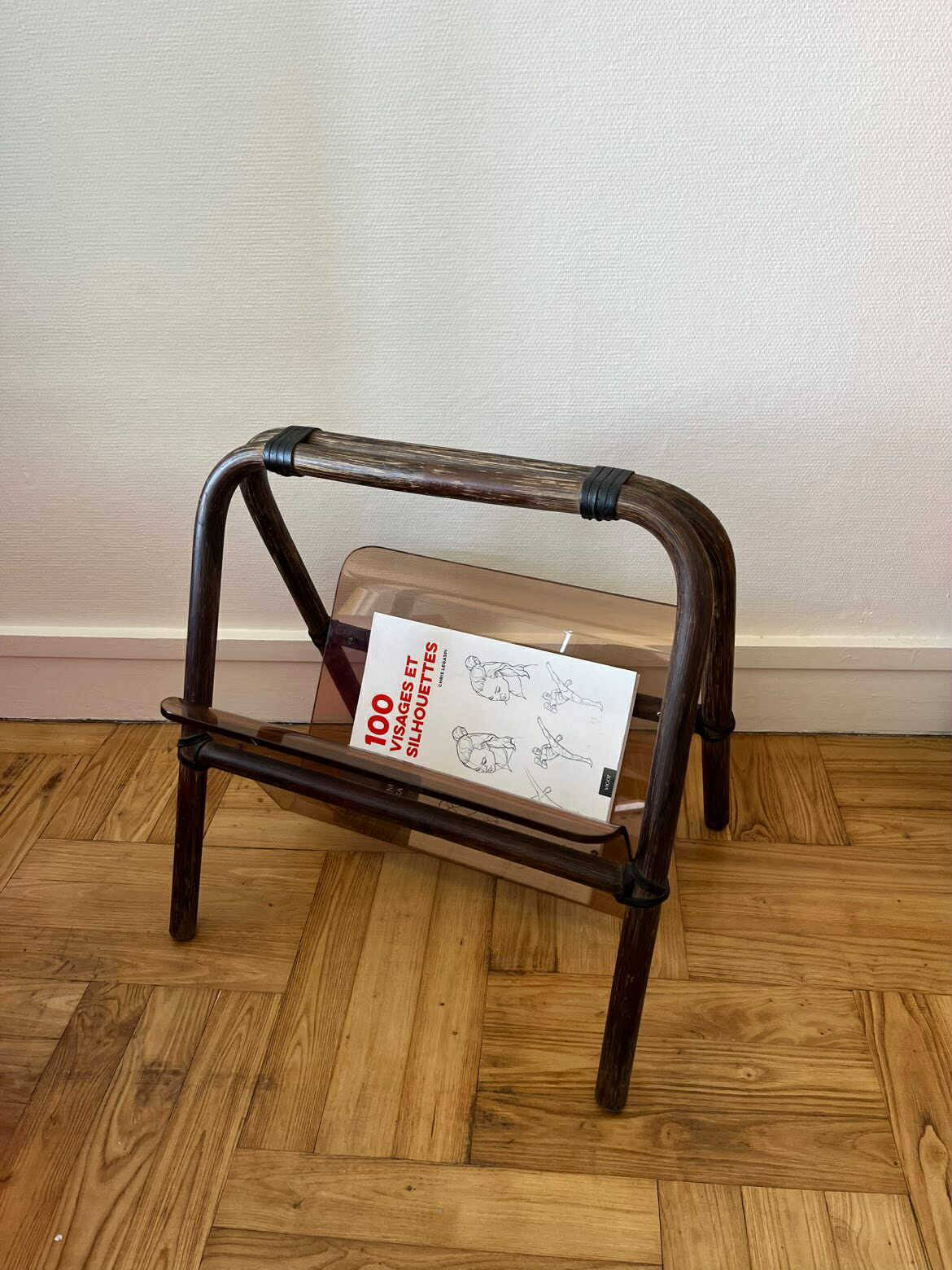 Porte revue vintage style 70 bambou plexiglas excellent état rétro