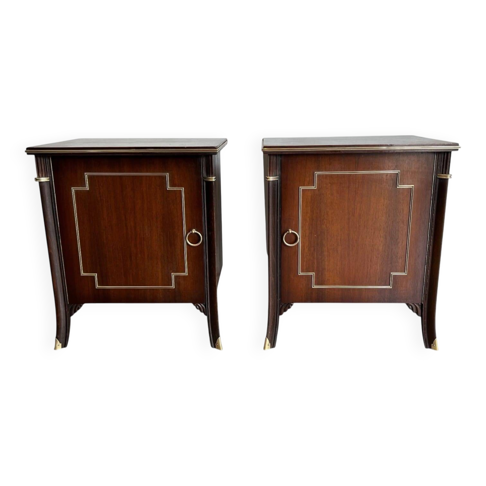 Pair of Occasional Tables with Mahogany Doors and Brass Inlays. Work F