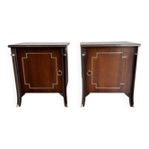 Pair of Occasional Tables with Mahogany Doors and Brass Inlays. Work F