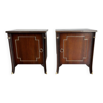 Pair of Occasional Tables with Mahogany Doors and Brass Inlays. Work F