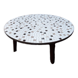 Table basse ronde du milieu du siècle avec carrelage des années 1960