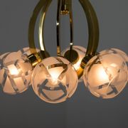 Lustre à 6 bras en laiton et verre, années 1980