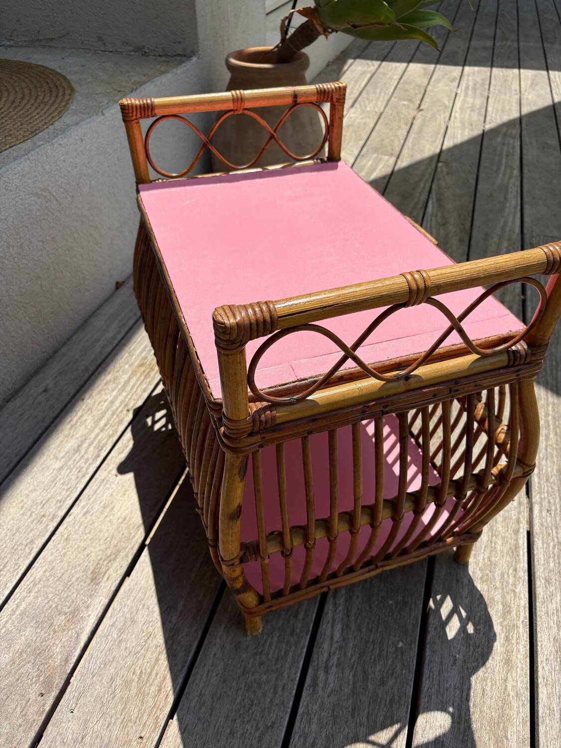 Coffre rotin vintage