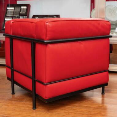 LE CORBUSIER AND PIERRE JEANNERET: "LC2" armchair in red leather