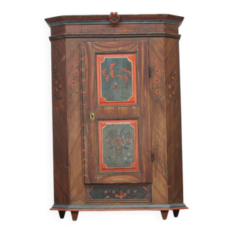 Rustic Farmhouse Folk Art Painted Bridal Cabinet dated 1818