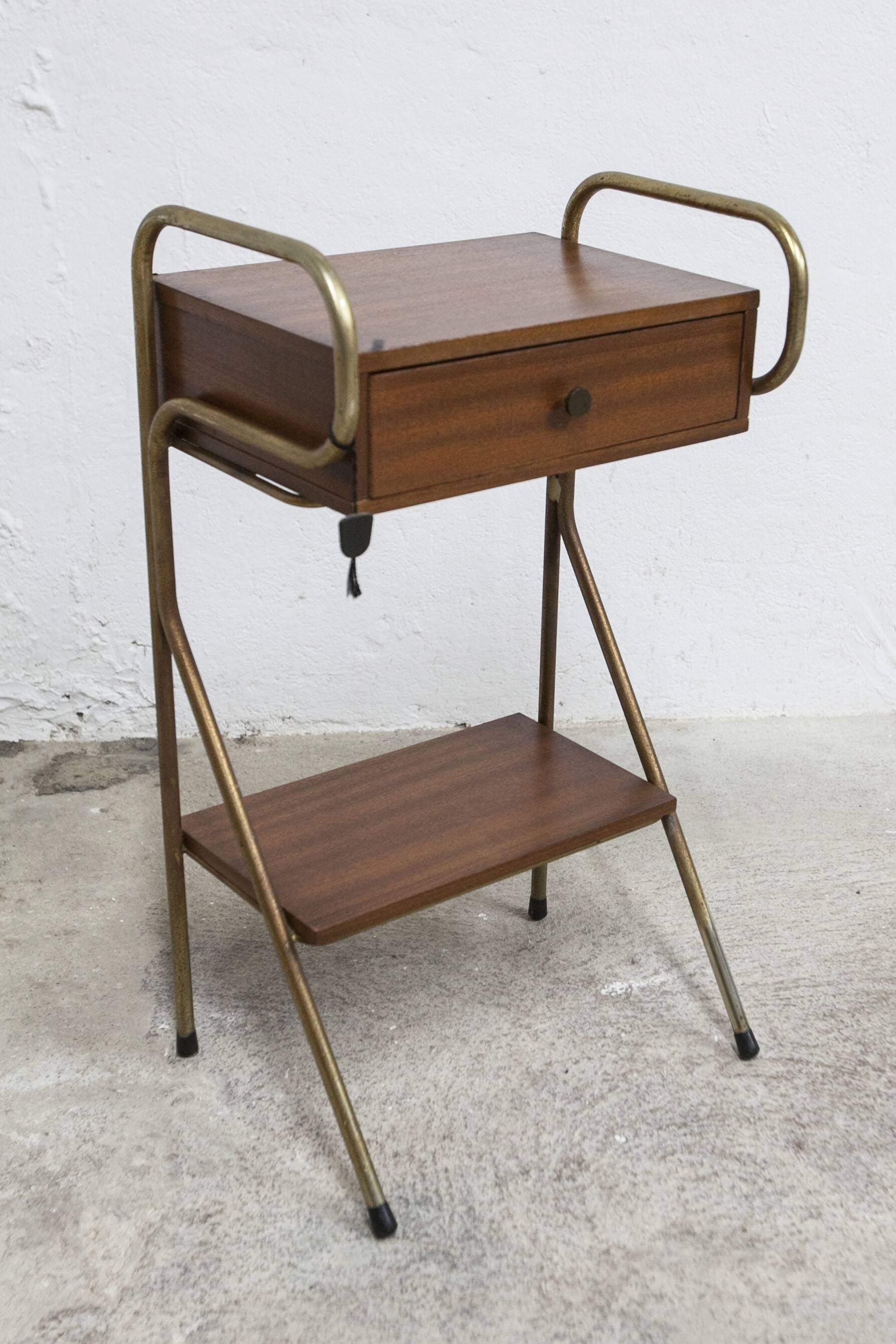 teak gold metal bedside table