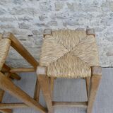 Lot of 3 high stool, bar, solid oak and mulched seat