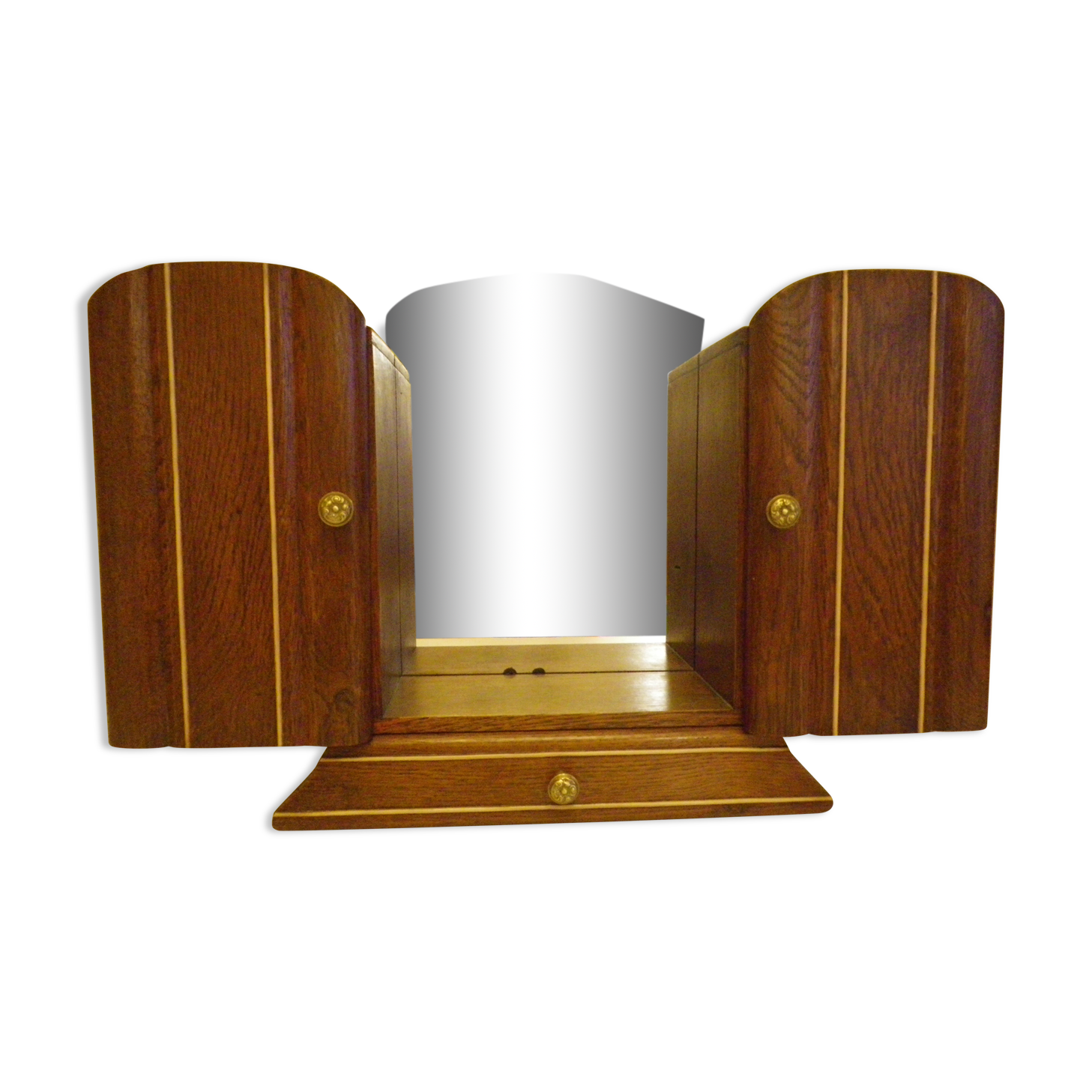 Art Deco extra furniture 1920/1940 to install or fix, wooden, central mirror, 2 doors, 1 drawer