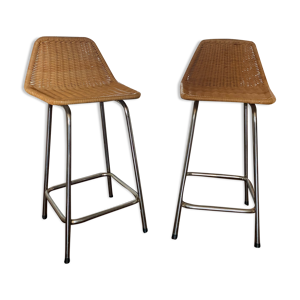 Tabourets vintage en - rotin
