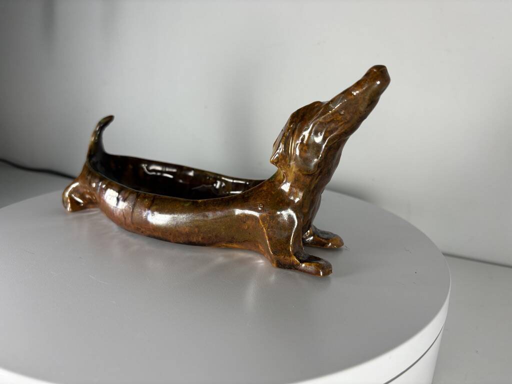 Dachshund ceramic dish 1960 france vintage